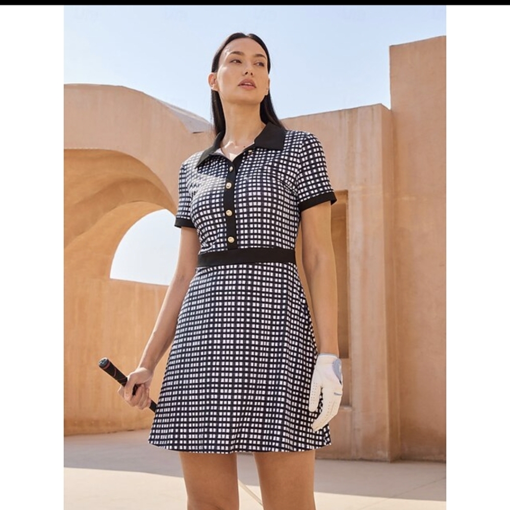 Acegolfs Black & White SS Checkered Dress NWT Pickleball Golf Tennis Sz Small - Picture 6 of 13